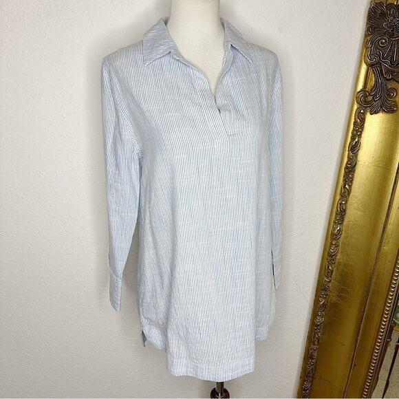 Vineyard Vines Chambray Pinstripe Split Collar Tunic Long Sleeve Popover Size XS - Picture 4 of 5